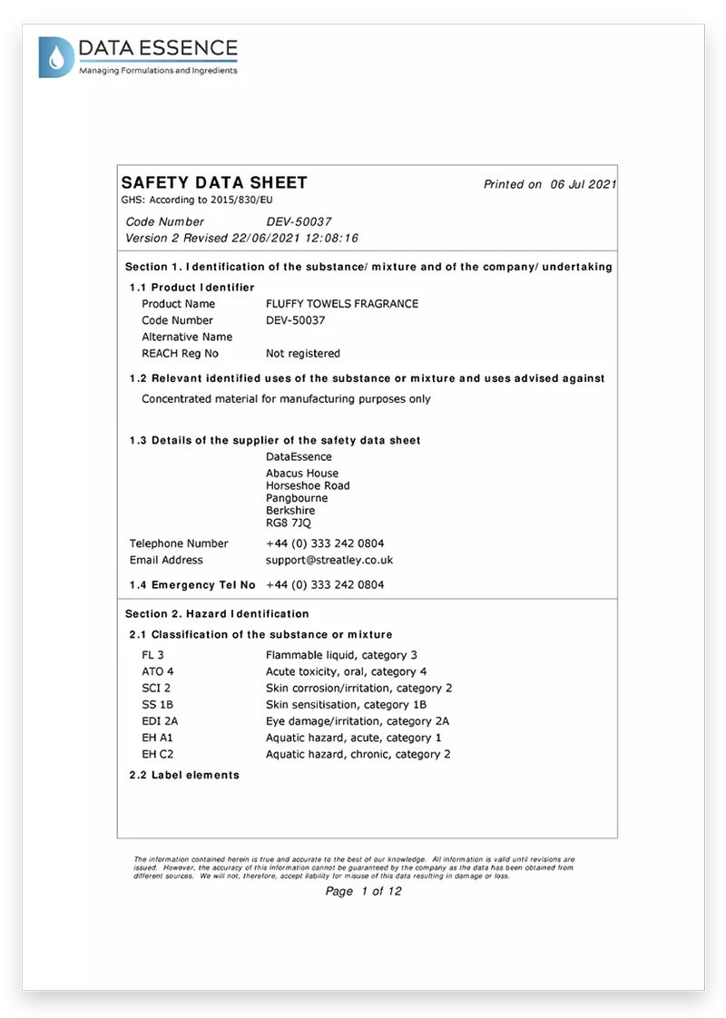 An Example of a Safety Data Sheet