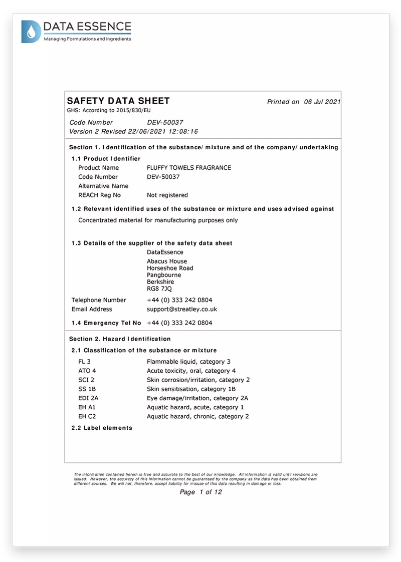 Safety Data Sheet example An Example of a Safety Data Sheet